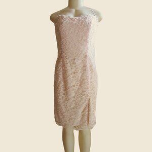 Vintage New w Tags Farinae Blush Pink Strapless Dress w Faux Pearls & Lace, Sz 8